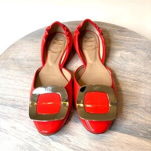 Roger Vivier Red Flats with Gold Buckle